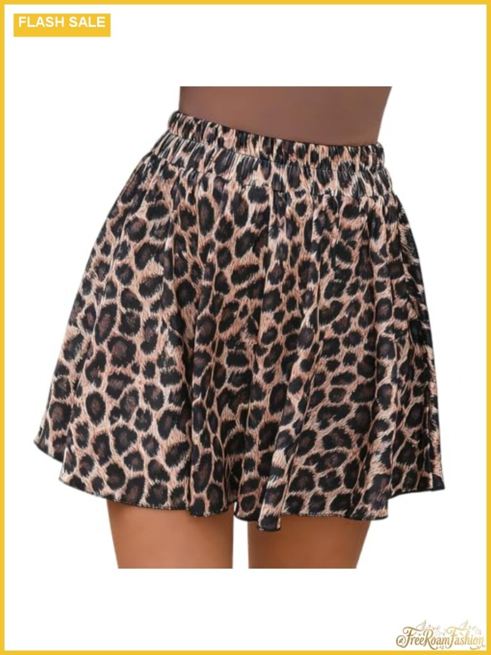 Leopard Print Mini Skort with Built-in Shorts A-Line Ruffled Hem Elastic Waist